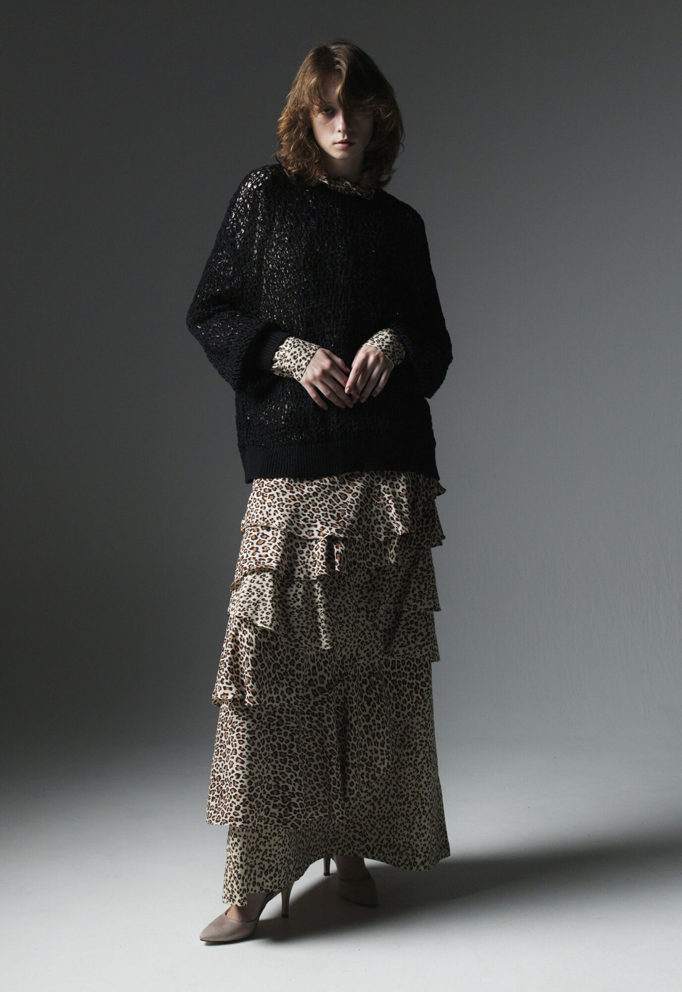 TINYDINOSAUR 2024SS / BUBBLE KNIT+LEOPARDGOTHIC GLAMOUR SKIRT